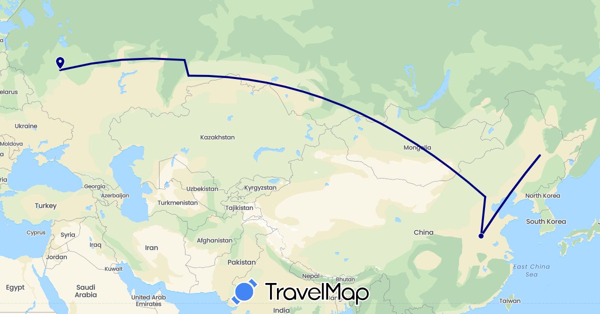 TravelMap itinerary: driving in China, Russia (Asia, Europe)